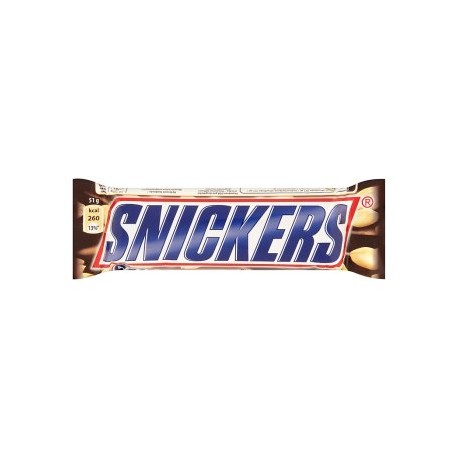 Snickers Mléčná čokoláda plněná nugátem, karamelem a praženými arašídy 51g