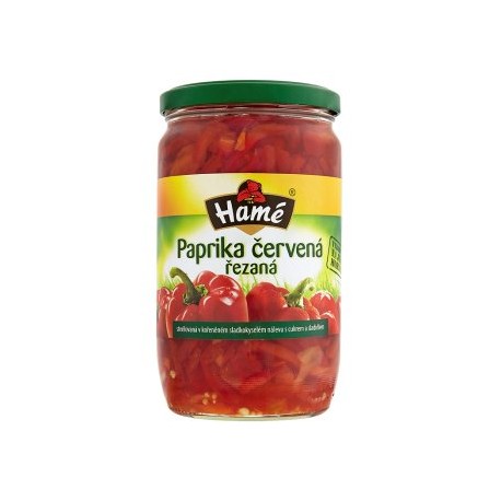 Hamé Paprika červená sterilovaná ve sladkokyselém nálevu s cukrem a náhradním sladidlem 660g