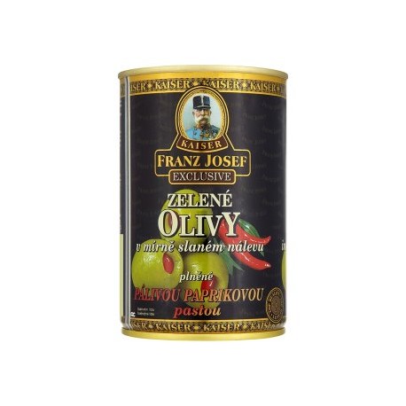 Kaiser Franz Josef Exclusive Zelené olivy v mírně slaném nálevu plněné pálivou paprikovou pastou 300g