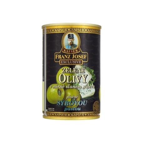 Kaiser Franz Josef Exclusive Zelené olivy v mírně slaném nálevu plněné sýrovou pastou 300g pastou 300g