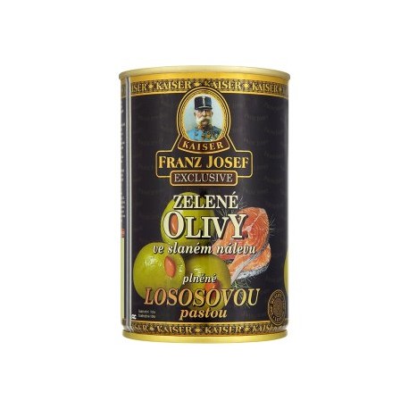 Kaiser Franz Josef Exclusive Zelené olivy ve slaném nálevu plněné lososovou pastou 300g
