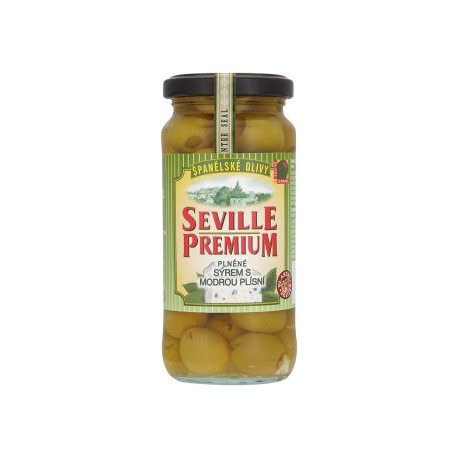 Seville Premium Španelské zelené olivy plněné sýrem s modrou plísní 230g
