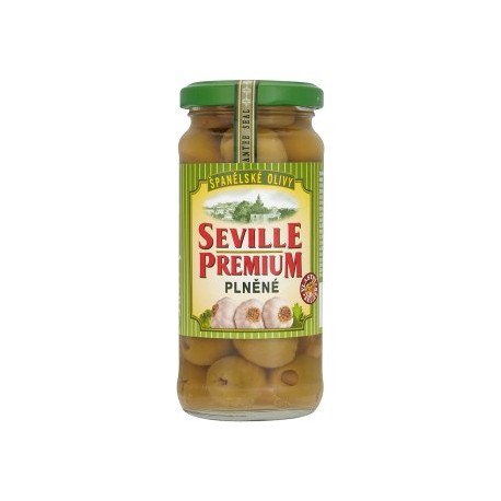 Seville Premium Zelené španělské olivy plněné česnekovou pastou 235g