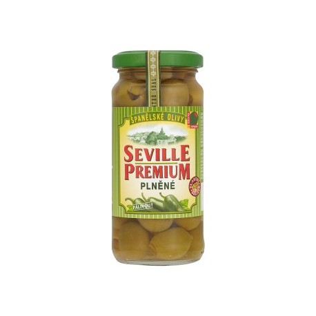 Seville Premium Zelené španělské olivy plněné chilli pastou 235g