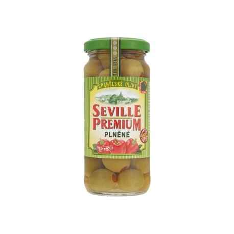 Seville Premium Zelené španělské olivy plněné paprikovou pastou 235g