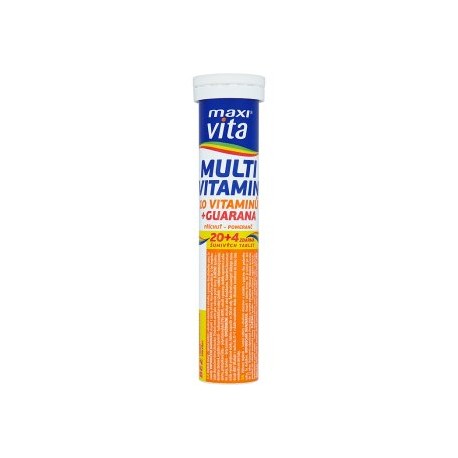 MaxiVita Multivitamin 10 vitaminů + guarana s příchutí pomeranče 24 šumivých tablet 59,28g