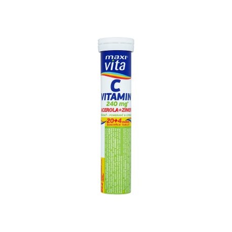 MaxiVita Vitamin C acerola + zinek s příchutí pomeranče & citronu 24 šumivých tablet 59,28g